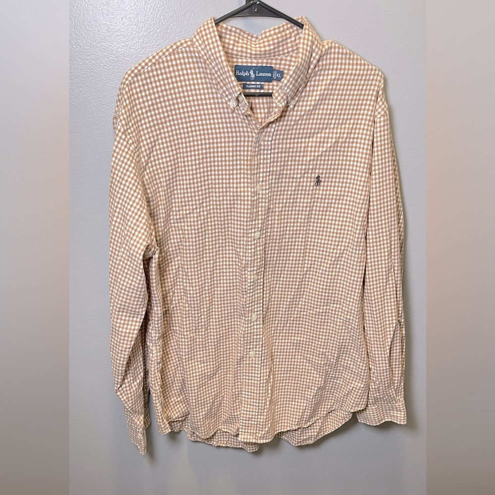 Ralph Lauren Men's Brown Gingham Soft Long Sleeve Button Up Flannel Size XL
